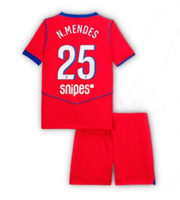 Paris Saint-Germain Nuno Mendes #25 Tredjetrøje Børn 2025-26 Kortærmet (+ Korte bukser)